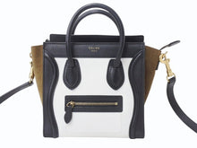 画像をギャラリービューアに読み込む, CELINE セリーヌ ハンドバッグ ショルダーバッグ 2way ラゲージナノショッパー カーフ ブラック ホワイト カーキ 美品 中古 4b003461