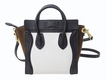 画像をギャラリービューアに読み込む, CELINE セリーヌ ハンドバッグ ショルダーバッグ 2way ラゲージナノショッパー カーフ ブラック ホワイト カーキ 美品 中古 4b003461