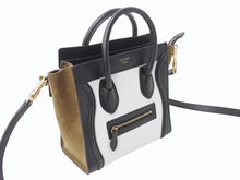 画像をギャラリービューアに読み込む, CELINE セリーヌ ハンドバッグ ショルダーバッグ 2way ラゲージナノショッパー カーフ ブラック ホワイト カーキ 美品 中古 4b003461