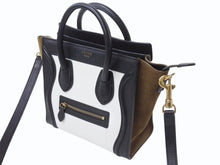 画像をギャラリービューアに読み込む, CELINE セリーヌ ハンドバッグ ショルダーバッグ 2way ラゲージナノショッパー カーフ ブラック ホワイト カーキ 美品 中古 4b003461