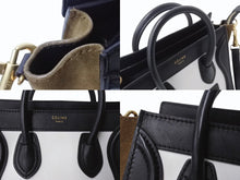画像をギャラリービューアに読み込む, CELINE セリーヌ ハンドバッグ ショルダーバッグ 2way ラゲージナノショッパー カーフ ブラック ホワイト カーキ 美品 中古 4b003461
