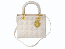画像をギャラリービューアに読み込む, Christian Dior クリスチャンディオール レディ ディオール 2WAY ショルダーバッグ ミディアム カナージュ ラムスキン ライトベージュ M0565ONGE 美品 中古 4b003463