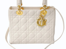 画像をギャラリービューアに読み込む, Christian Dior クリスチャンディオール レディ ディオール 2WAY ショルダーバッグ ミディアム カナージュ ラムスキン ライトベージュ M0565ONGE 美品 中古 4b003463