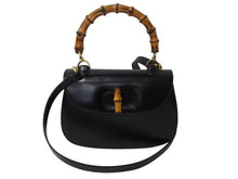画像をギャラリービューアに読み込む, GUCCI グッチ バンブー 2WAY ハンドバッグ 000 2684 0633 レザー ブラック ゴールド金具 ウッド ショルダー 鞄 美品 中古 4b003464