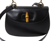 画像をギャラリービューアに読み込む, GUCCI グッチ バンブー 2WAY ハンドバッグ 000 2684 0633 レザー ブラック ゴールド金具 ウッド ショルダー 鞄 美品 中古 4b003464