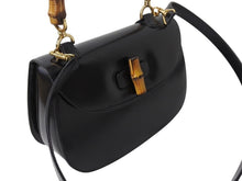 画像をギャラリービューアに読み込む, GUCCI グッチ バンブー 2WAY ハンドバッグ 000 2684 0633 レザー ブラック ゴールド金具 ウッド ショルダー 鞄 美品 中古 4b003464