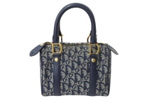 Load image into Gallery viewer, Christian Dior クリスチャンディオール ハンドバッグ ミニボストンバッグ キャンバス レザー トロッター柄 ネイビー ゴールド金具 美品 中古 4b003487