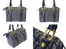 Load image into Gallery viewer, Christian Dior クリスチャンディオール ハンドバッグ ミニボストンバッグ キャンバス レザー トロッター柄 ネイビー ゴールド金具 美品 中古 4b003487