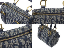 Load image into Gallery viewer, Christian Dior クリスチャンディオール ハンドバッグ ミニボストンバッグ キャンバス レザー トロッター柄 ネイビー ゴールド金具 美品 中古 4b003487