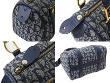 Load image into Gallery viewer, Christian Dior クリスチャンディオール ハンドバッグ ミニボストンバッグ キャンバス レザー トロッター柄 ネイビー ゴールド金具 美品 中古 4b003487