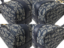 Load image into Gallery viewer, Christian Dior クリスチャンディオール ハンドバッグ ミニボストンバッグ キャンバス レザー トロッター柄 ネイビー ゴールド金具 美品 中古 4b003487