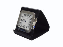 画像をギャラリービューアに読み込む, CARTIER カルティエ サントス トラベルクロック 置き時計 スイス製 レザー ステンレス W0100151 ホワイト 美品 中古 4b003500