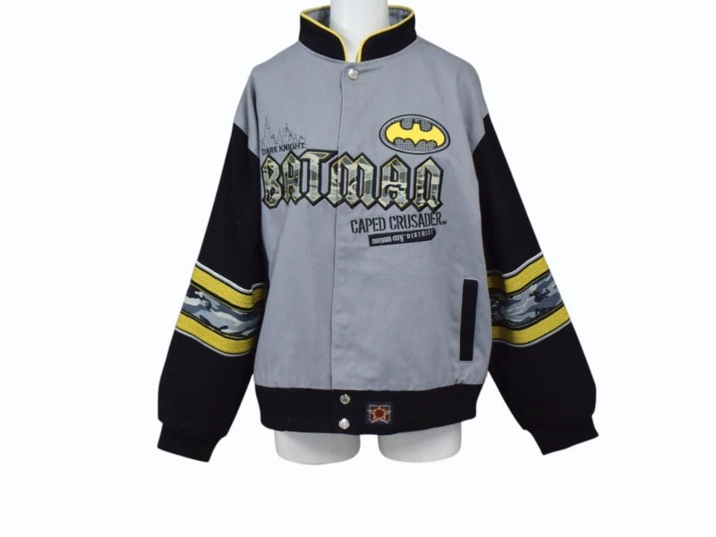 JH DESIGN DC Batman Racing Jacket RN#76599 Cotton Polyester Gray Yellow Black Size XXL Good Condition Used 4b003504
