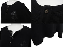 画像をギャラリービューアに読み込む, 極美品 CHROME HEARTS クロムハーツ 長袖Ｔシャツ ロンT サーマル セメタリークロス レザーパッチ ブラック コットン サイズXL 中古 4b003519