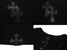 画像をギャラリービューアに読み込む, 極美品 CHROME HEARTS クロムハーツ 長袖Ｔシャツ ロンT サーマル セメタリークロス レザーパッチ ブラック コットン サイズXL 中古 4b003519