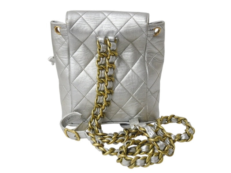 CHANEL Vintage Matelasse Rucksack Backpack No. 2 Coco Mark Silver Gold Hardware Good Condition Used 4b003522