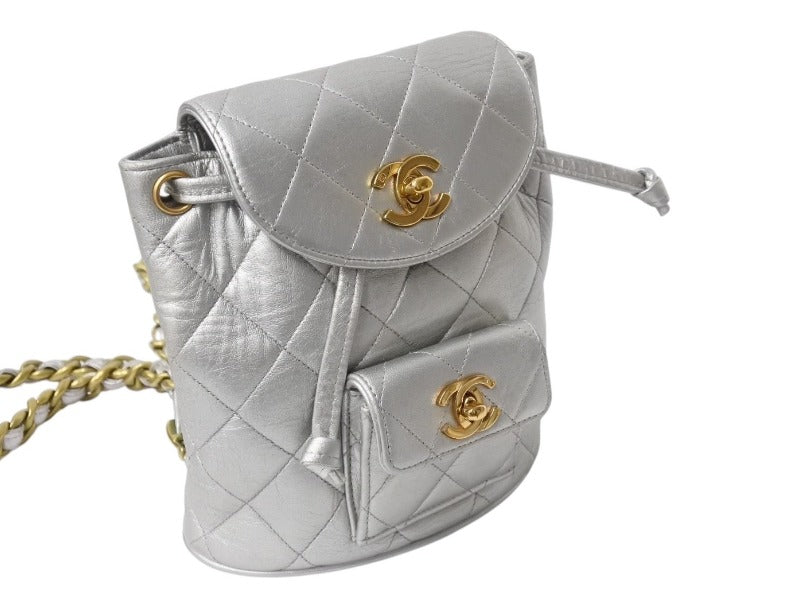 CHANEL Vintage Matelasse Rucksack Backpack No. 2 Coco Mark Silver Gold Hardware Good Condition Used 4b003522