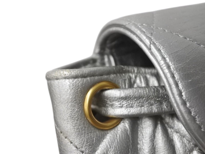 CHANEL Vintage Matelasse Rucksack Backpack No. 2 Coco Mark Silver Gold Hardware Good Condition Used 4b003522