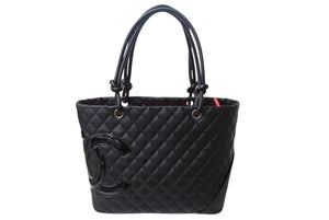 Very Good Condition CHANEL Cambon Line Large Tote Bag 15th Series A25169 Coco Mark Calfskin Patent Leather Black Used 4b003534