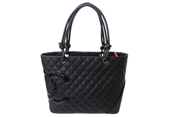 Very Good Condition CHANEL Cambon Line Large Tote Bag 15th Series A25169 Coco Mark Calfskin Patent Leather Black Used 4b003534
