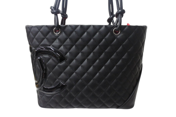 Very Good Condition CHANEL Cambon Line Large Tote Bag 15th Series A25169 Coco Mark Calfskin Patent Leather Black Used 4b003534