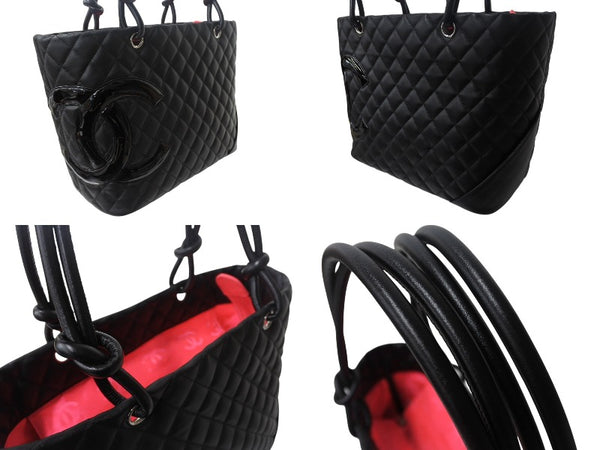 Very Good Condition CHANEL Cambon Line Large Tote Bag 15th Series A25169 Coco Mark Calfskin Patent Leather Black Used 4b003534