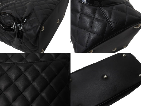 Very Good Condition CHANEL Cambon Line Large Tote Bag 15th Series A25169 Coco Mark Calfskin Patent Leather Black Used 4b003534