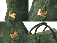 画像をギャラリービューアに読み込む, HERMES エルメス プリュム45 ボストンバッグ ハンドバッグ ドブリス ヴォーベロア スウェード グリーン 刻印不鮮明 GD金具 美品 中古 4b003550