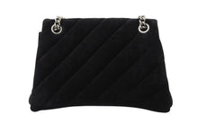 画像をギャラリービューアに読み込む, 極美品 BALENCIAGA バレンシアガ クラッシュ チェーン ショルダーバッグ ミディアム ブラック ベロア 716393 シルバー金具 ロゴ 中古 4b003556