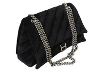 画像をギャラリービューアに読み込む, 極美品 BALENCIAGA バレンシアガ クラッシュ チェーン ショルダーバッグ ミディアム ブラック ベロア 716393 シルバー金具 ロゴ 中古 4b003556