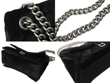 画像をギャラリービューアに読み込む, 極美品 BALENCIAGA バレンシアガ クラッシュ チェーン ショルダーバッグ ミディアム ブラック ベロア 716393 シルバー金具 ロゴ 中古 4b003556