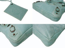 画像をギャラリービューアに読み込む, BALENCIAGA バレンシアガ サック クラシック ミニ 2WAY ミニバッグ ターコイズブルー アンティークゴールド金具 美品 中古 4b003568