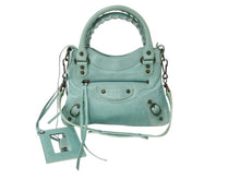 画像をギャラリービューアに読み込む, BALENCIAGA バレンシアガ サック クラシック ミニ 2WAY ミニバッグ ターコイズブルー アンティークゴールド金具 美品 中古 4b003568