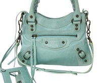 画像をギャラリービューアに読み込む, BALENCIAGA バレンシアガ サック クラシック ミニ 2WAY ミニバッグ ターコイズブルー アンティークゴールド金具 美品 中古 4b003568