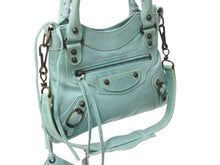画像をギャラリービューアに読み込む, BALENCIAGA バレンシアガ サック クラシック ミニ 2WAY ミニバッグ ターコイズブルー アンティークゴールド金具 美品 中古 4b003568