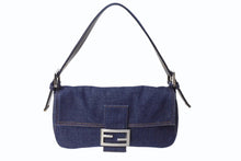 画像をギャラリービューアに読み込む, 新品未使用 FENDI フェンディ マンマバケット ワンショルダーバッグ 26424 デニム レザー インディゴブルー シルバー金具 中古 4b003569