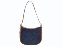 画像をギャラリービューアに読み込む, CELINE セリーヌ ワンショルダーバッグ CE00/12 マカダム スウェード レザー ネイビー ブラウン ゴールド金具 美品 中古 4b003572