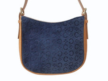 画像をギャラリービューアに読み込む, CELINE セリーヌ ワンショルダーバッグ CE00/12 マカダム スウェード レザー ネイビー ブラウン ゴールド金具 美品 中古 4b003572