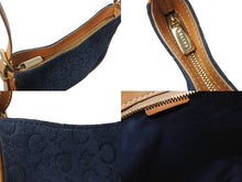 画像をギャラリービューアに読み込む, CELINE セリーヌ ワンショルダーバッグ CE00/12 マカダム スウェード レザー ネイビー ブラウン ゴールド金具 美品 中古 4b003572