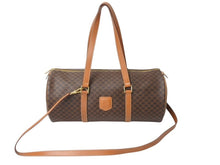 画像をギャラリービューアに読み込む, CELINE セリーヌ マカダム 2WAYバッグ ショルダーバッグ ボストンバッグ ハンドバッグ PVC レザー ブラウン ゴールド 美品 中古 4b003576