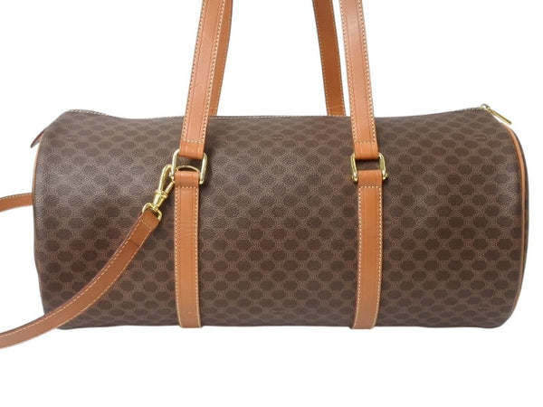 CELINE セリーヌ マカダム 2WAYバッグ ショルダーバッグ ボストンバッグ ハンドバッグ PVC レザー ブラウン ゴールド 美品 中古 4b003576