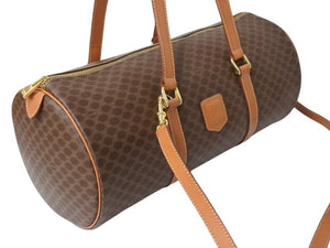 CELINE セリーヌ マカダム 2WAYバッグ ショルダーバッグ ボストンバッグ ハンドバッグ PVC レザー ブラウン ゴールド 美品 中古 4b003576