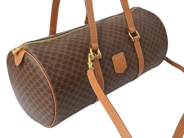 CELINE セリーヌ マカダム 2WAYバッグ ショルダーバッグ ボストンバッグ ハンドバッグ PVC レザー ブラウン ゴールド 美品 中古 4b003576