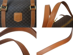 CELINE セリーヌ マカダム 2WAYバッグ ショルダーバッグ ボストンバッグ ハンドバッグ PVC レザー ブラウン ゴールド 美品 中古 4b003576