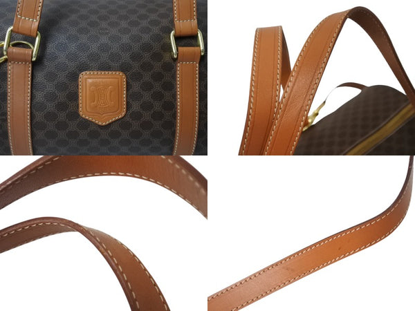 CELINE セリーヌ マカダム 2WAYバッグ ショルダーバッグ ボストンバッグ ハンドバッグ PVC レザー ブラウン ゴールド 美品 中古 4b003576