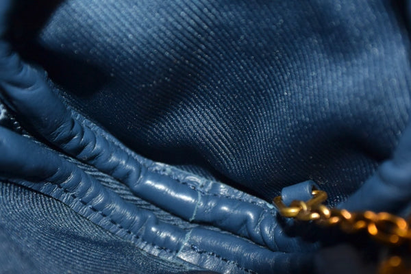 極美品 LOUIS VUITTON ルイヴィトン モノグラム デニム ラウンドポーチ M68290 バックチャーム キーホルダー ネイビー ゴールド金具 中古 4b003585