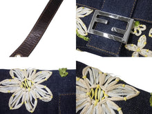 画像をギャラリービューアに読み込む, FENDI フェンディ フラワー デニム マンマバケット エンブロイダリー ワンショルダーバッグ 26424 刺繍 ネイビー シルバー金具 美品 中古 4b003591