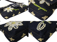 画像をギャラリービューアに読み込む, FENDI フェンディ フラワー デニム マンマバケット エンブロイダリー ワンショルダーバッグ 26424 刺繍 ネイビー シルバー金具 美品 中古 4b003591