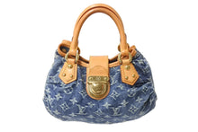 Load image into Gallery viewer, LOUIS VUITTON ルイヴィトン プリーティ ハンドバッグ M95020 モノグラム デニム レザー ブルー ゴールド金具 美品 中古 4b003613