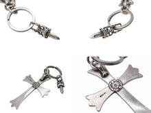 画像をギャラリービューアに読み込む, CHROME HEARTS クロムハーツ ラージクロス キーリング Wダガー 重量約51.9g STERLING刻印 スターリングシルバー 美品 中古 4b003632